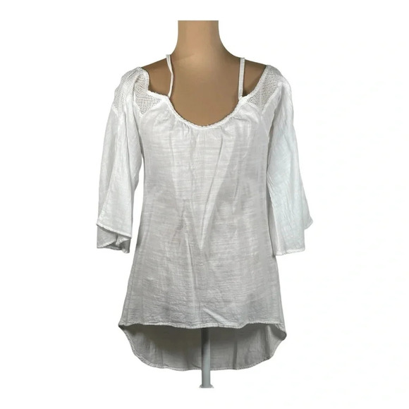 🤍 Cotton Natural Off‎ The Should Asymmetrical Top New Medium - Picture 1 of 7